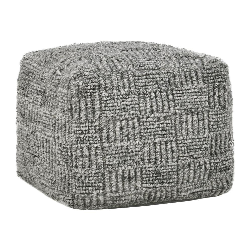 Slick Outdoor Pouf Ottoman, 18 Inch Handwoven Recycled Gray Fabric