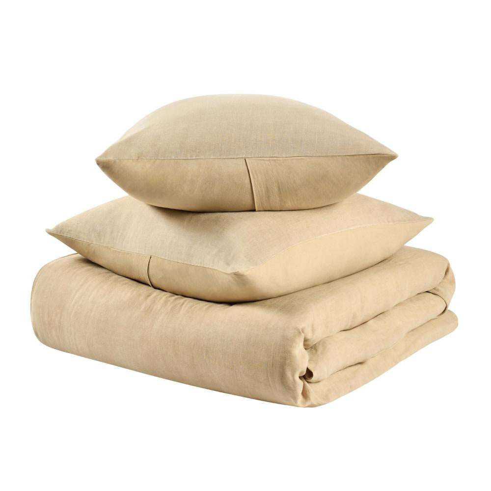 Paula 3 Piece King Size Duvet Set Soft Ochre Amber Stone Washed Hemp BM331957