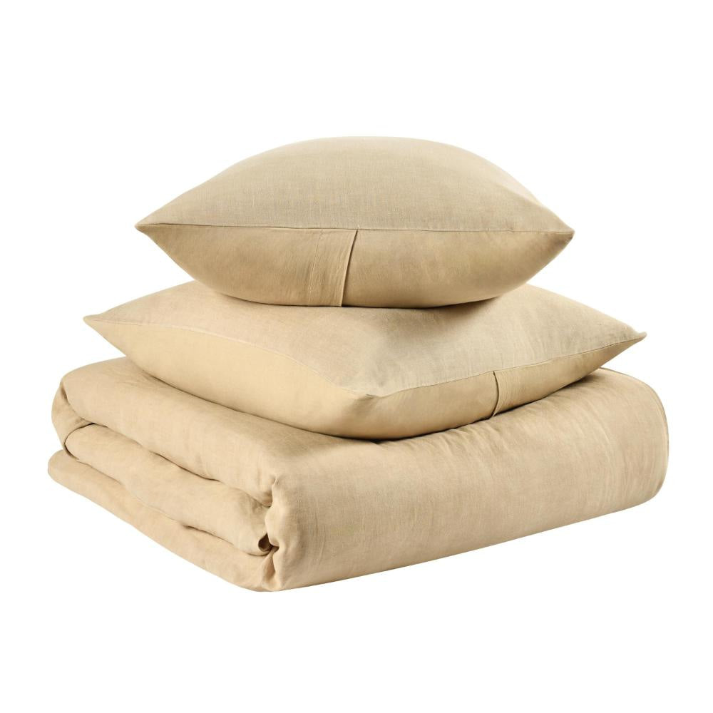 Paula 3 Piece King Size Duvet Set Soft Ochre Amber Stone Washed Hemp BM331957