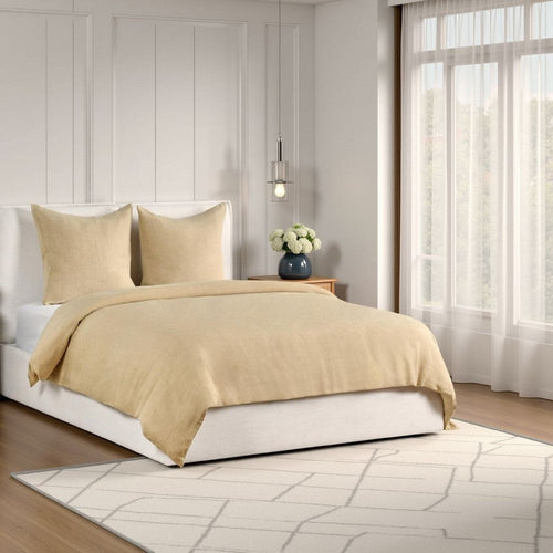 Paula King Size Duvet, Soft Ochre Amber Stone Washed Hemp, Cotton Back