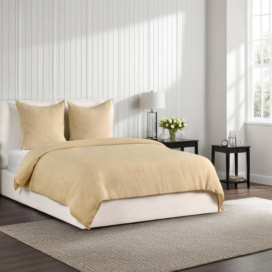 Paula Queen Size Duvet, Soft Ochre Amber Stone Washed Hemp, Cotton
