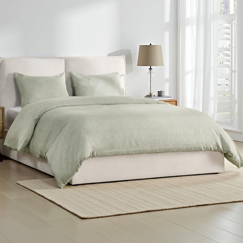 Savi 3 Piece King Size Duvet Set, Sage Green Linen Cotton and Cashmere