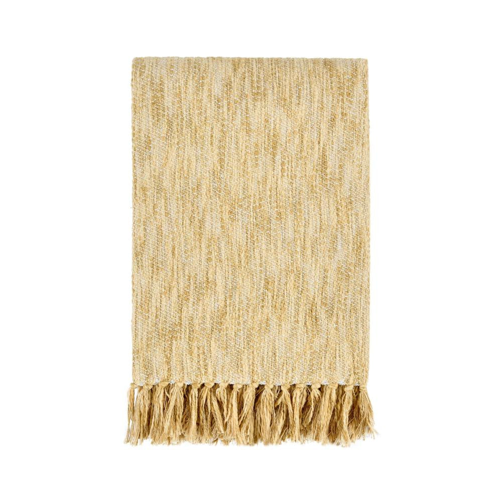 Avu Throw Blanket, 50x70 Yellow Cotton and Polyester, Knotted Tassels