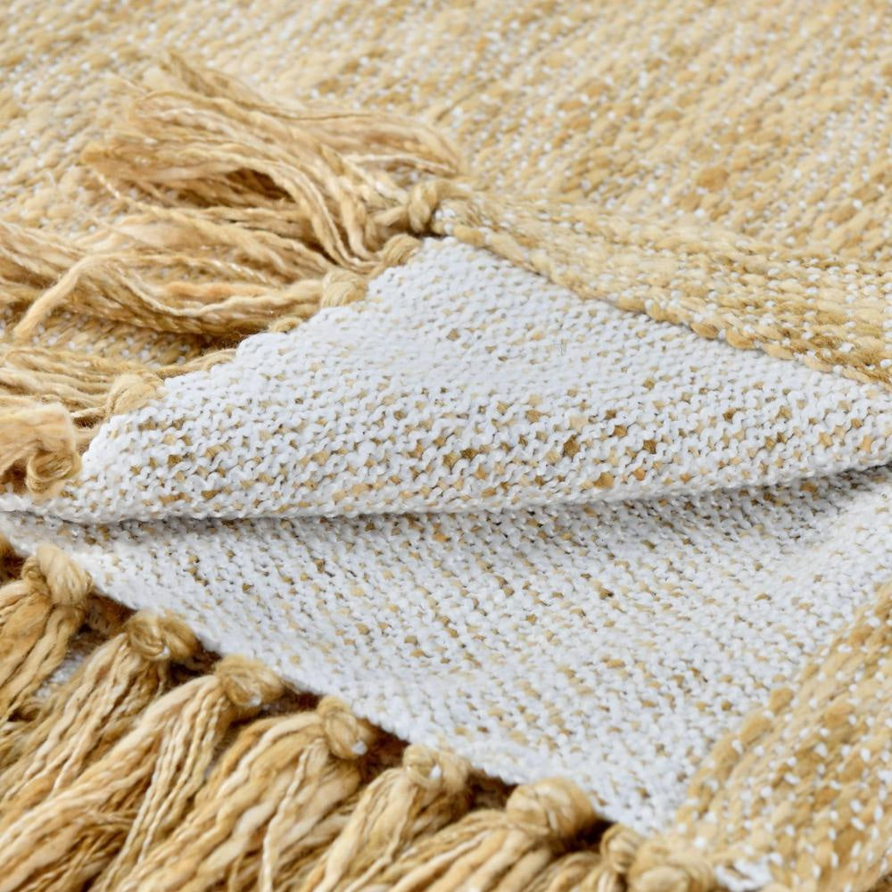 Avu Throw Blanket 50x70 Yellow Cotton and Polyester Knotted Tassels