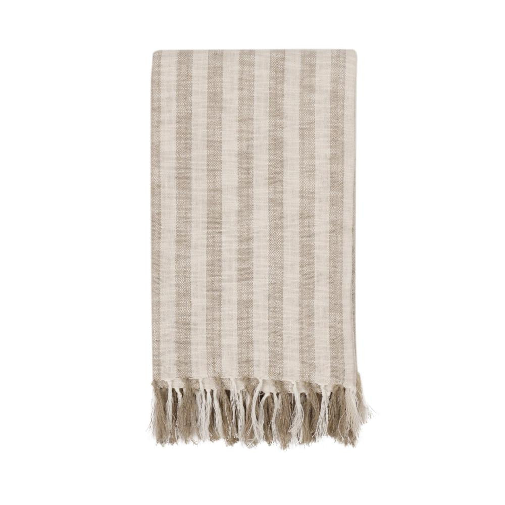 Rezza Throw Blanket 50x70 Ivory White Cotton Woven Stripes Tassels BM331980