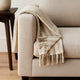 Rezza Throw Blanket 50x70 Ivory White Cotton Woven Stripes Tassels BM331980
