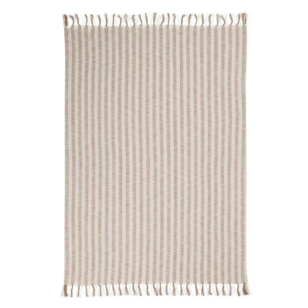 Rezza Throw Blanket, 50x70 Ivory White Cotton, Woven Stripes, Tassels