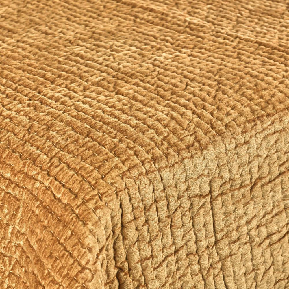 Romie Queen Kantha Quilt Hand-Stitched Honey Gold Rayon Velvet Cotton BM331982