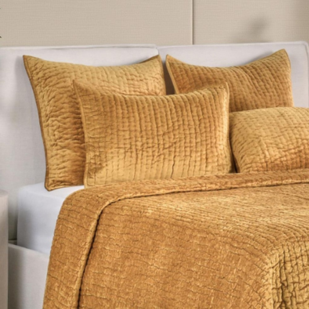Romie Lumbar King Pillow Sham, Honey Gold Rayon Velvet, Cotton, 20x36