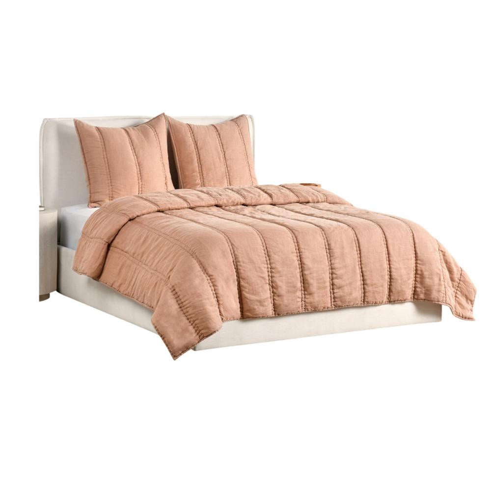 Rawi 3 Piece King Quilt Set, Channel Stitched Clay Ramie, Cotton