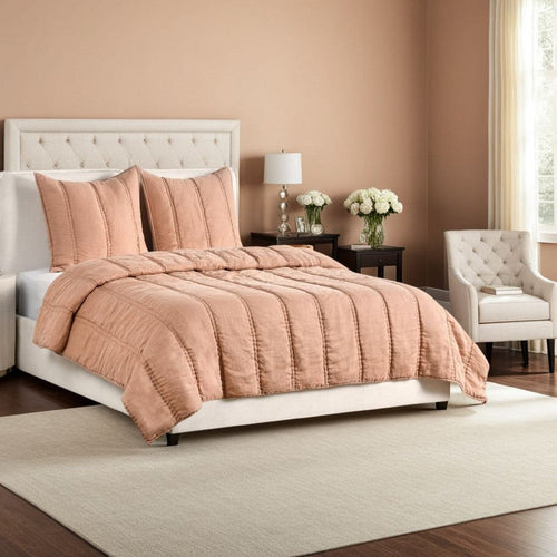 Rawi 3 Piece King Quilt Set, Channel Stitched Clay Ramie, Cotton