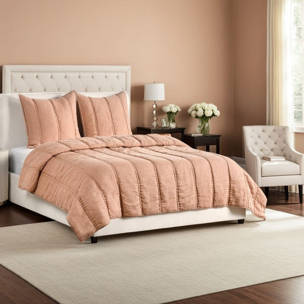 Rawi 3 Piece King Quilt Set, Channel Stitched Clay Ramie, Cotton