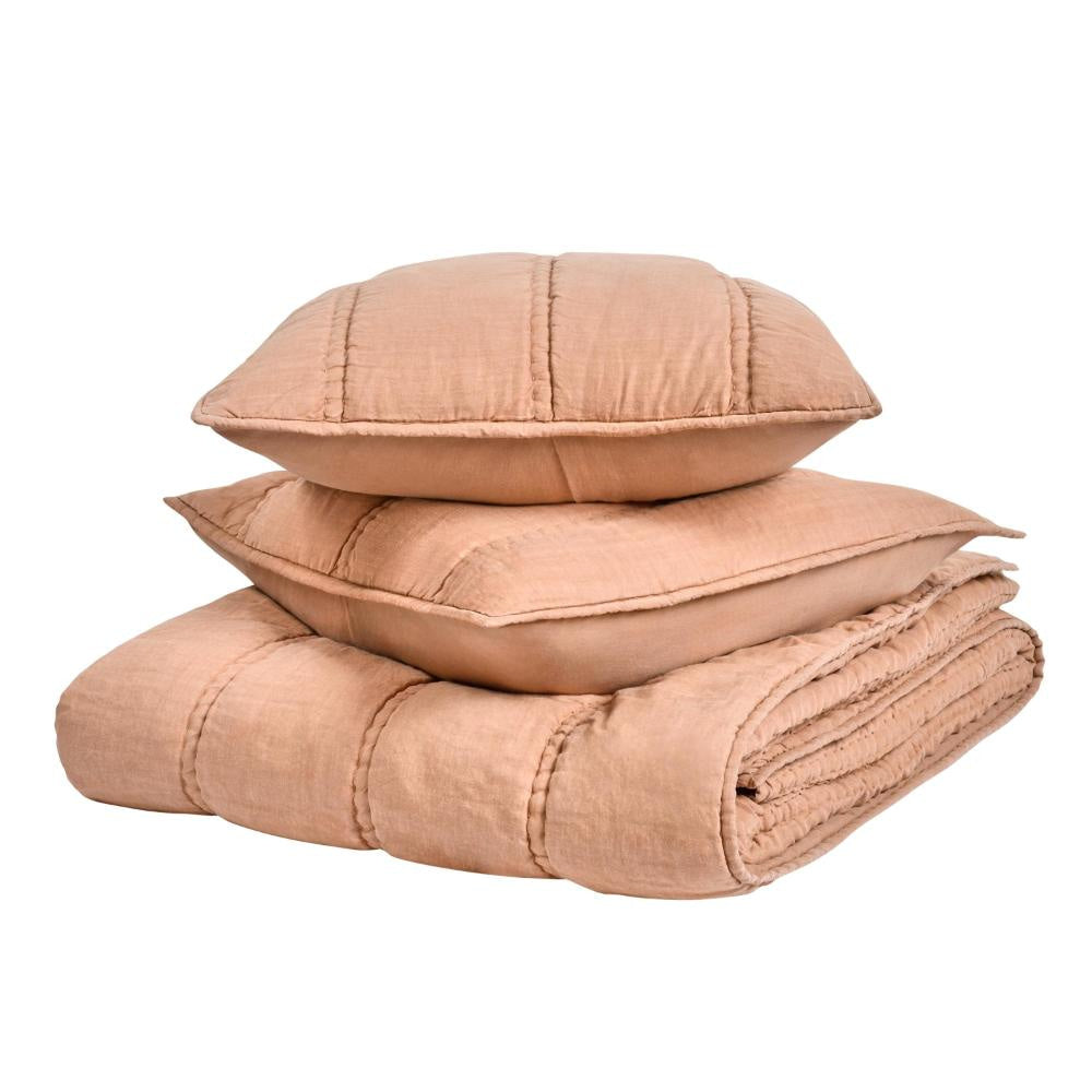 Rawi 3 Piece Queen Quilt Set Channel Stitched Clay Ramie Cotton BM331987