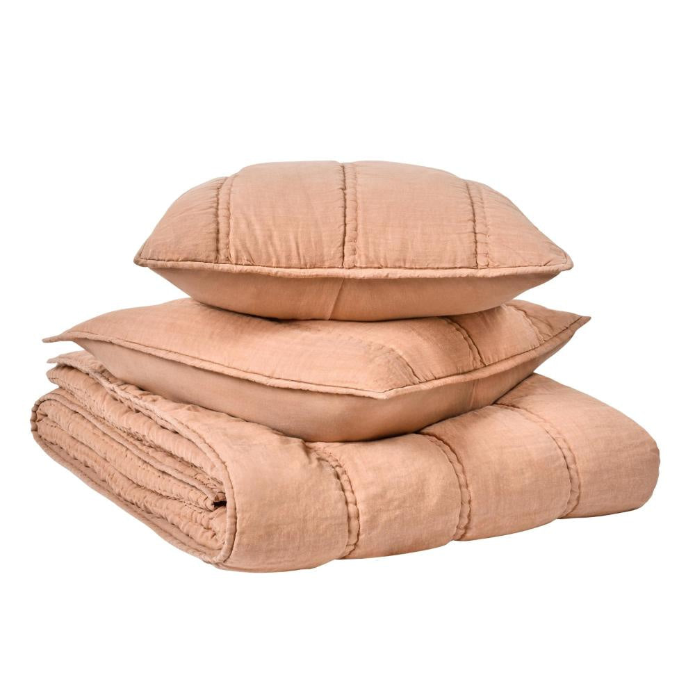 Rawi 3 Piece Queen Quilt Set Channel Stitched Clay Ramie Cotton BM331987