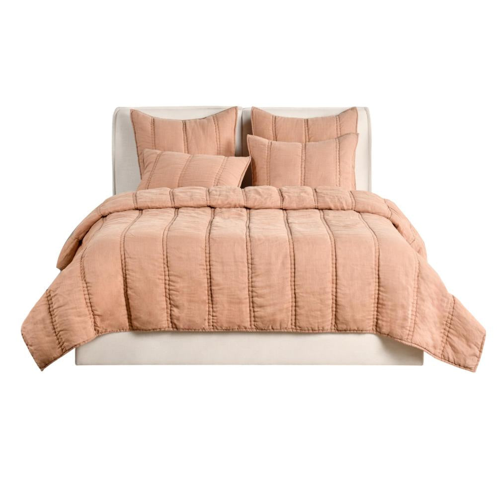 Rawi Queen Size Quilt Soft Channel Stitched Clay Ramie Fabric Cotton BM331988