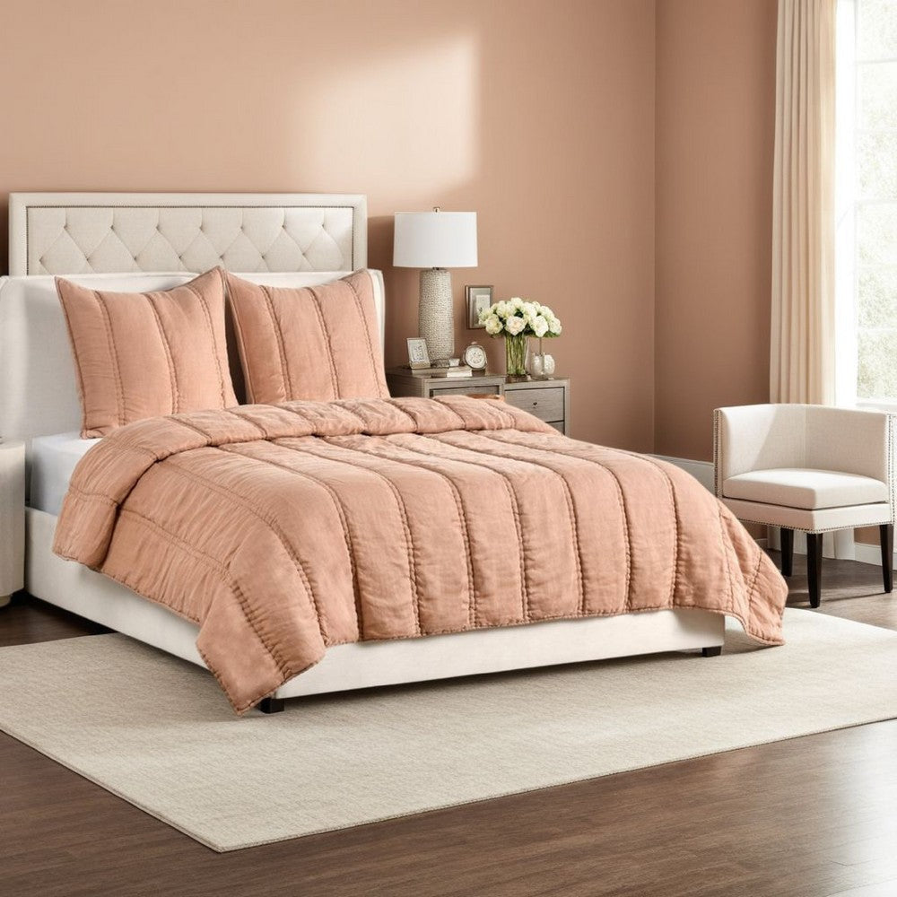 Rawi Queen Size Quilt, Soft Channel Stitched Clay Ramie Fabric, Cotton