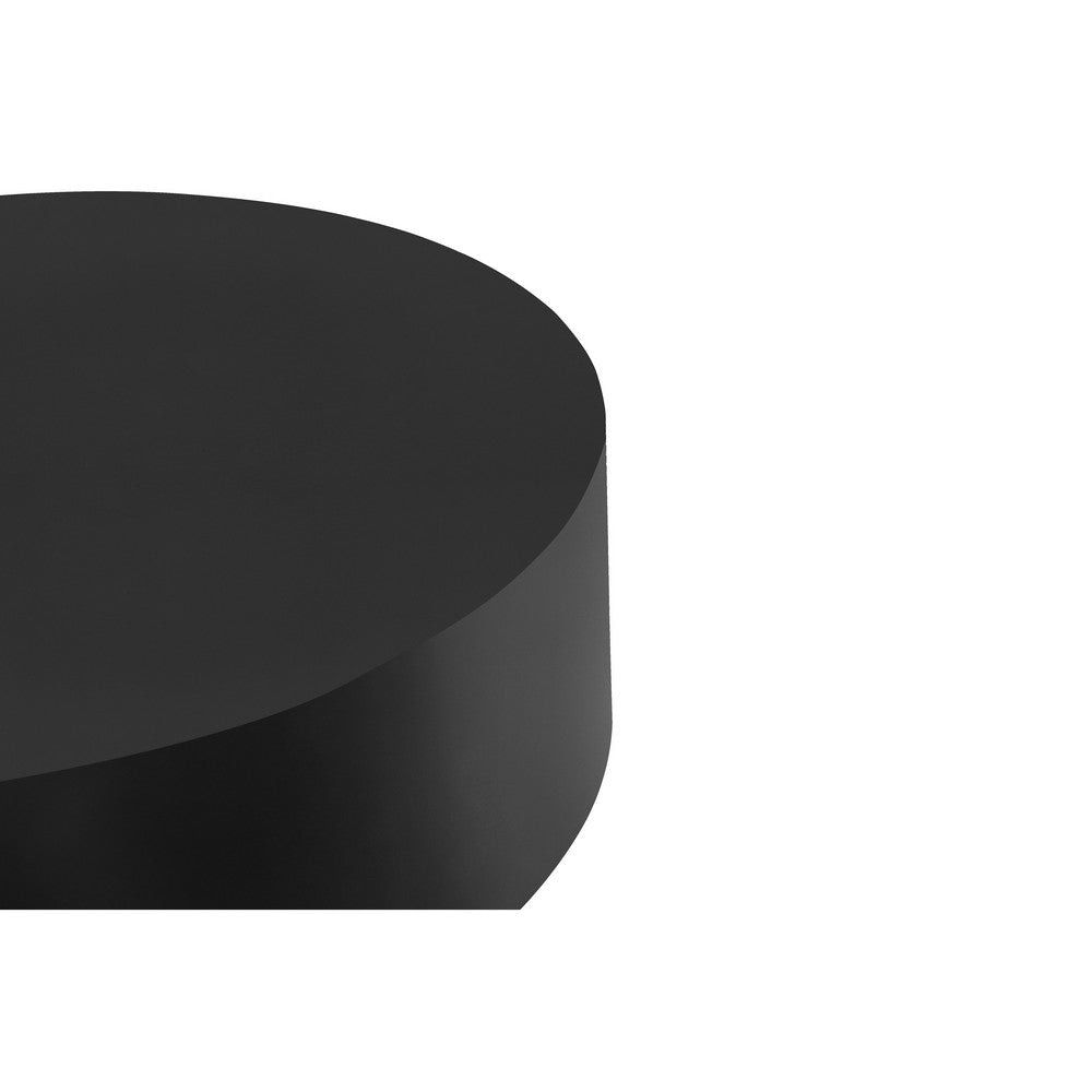 Rano Coffee Table 40 Inch Round Black Iron Top Modern Drum Shape BM331989