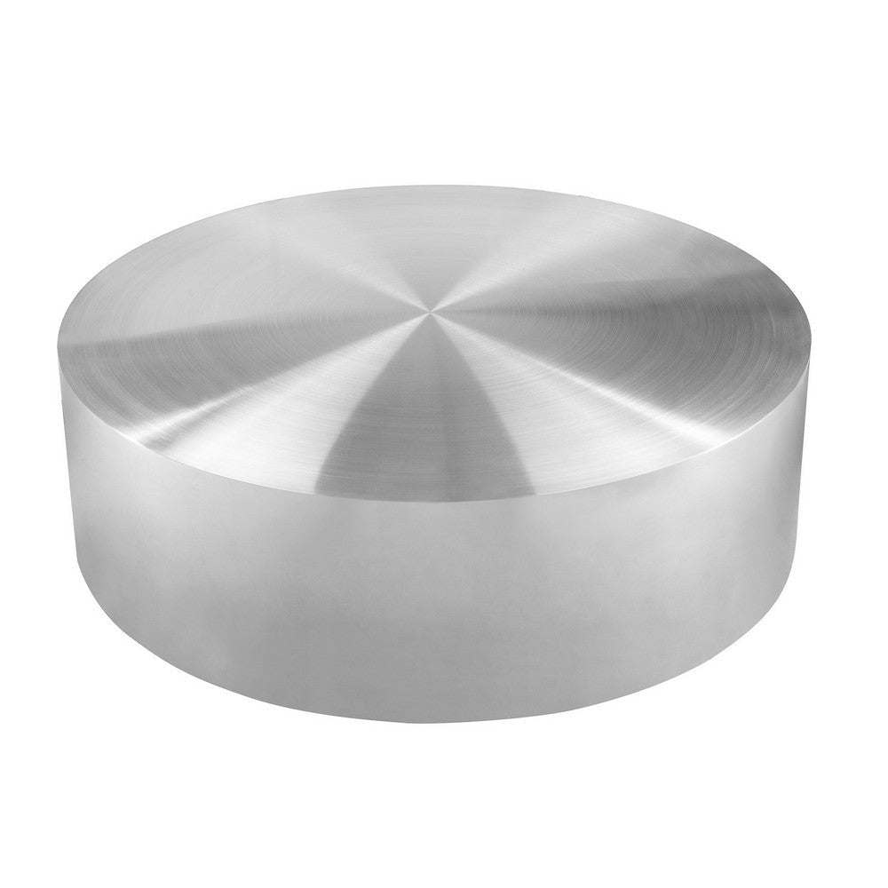 Rano Coffee Table 40 Inch Round Silver Iron Top Modern Drum Shape BM331990