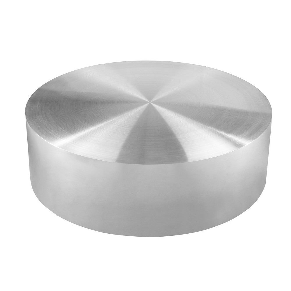Rano Coffee Table 40 Inch Round Silver Iron Top Modern Drum Shape BM331990
