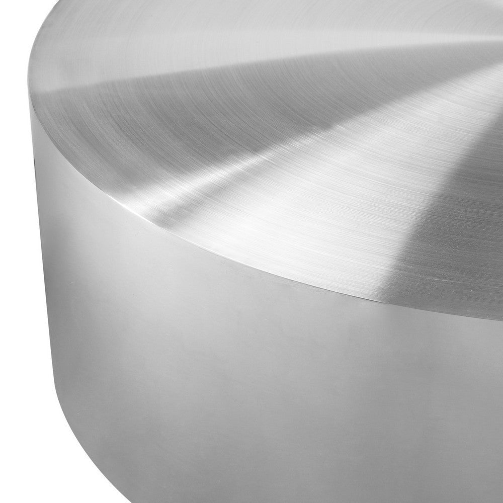 Rano Coffee Table 40 Inch Round Silver Iron Top Modern Drum Shape BM331990