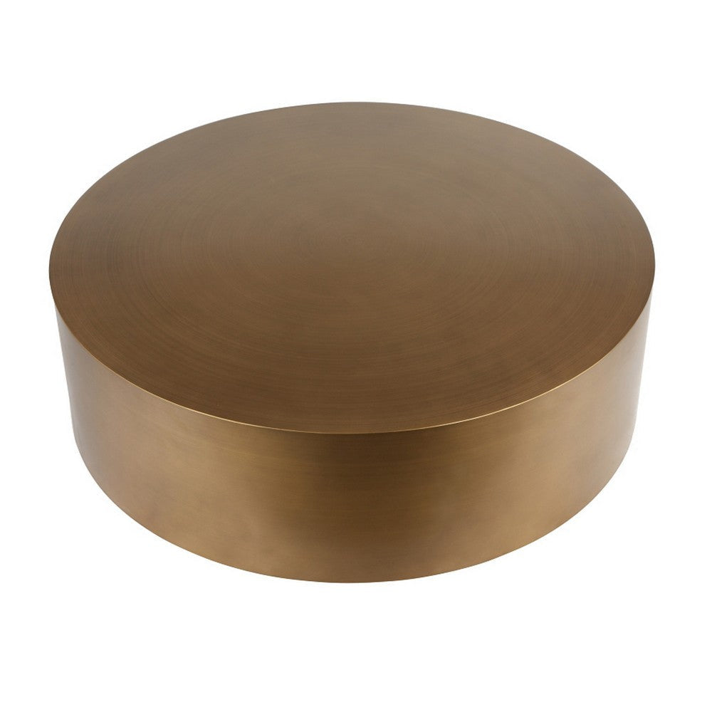 Rano Coffee Table 40 Inch Round Brass Iron Top Modern Drum Shape