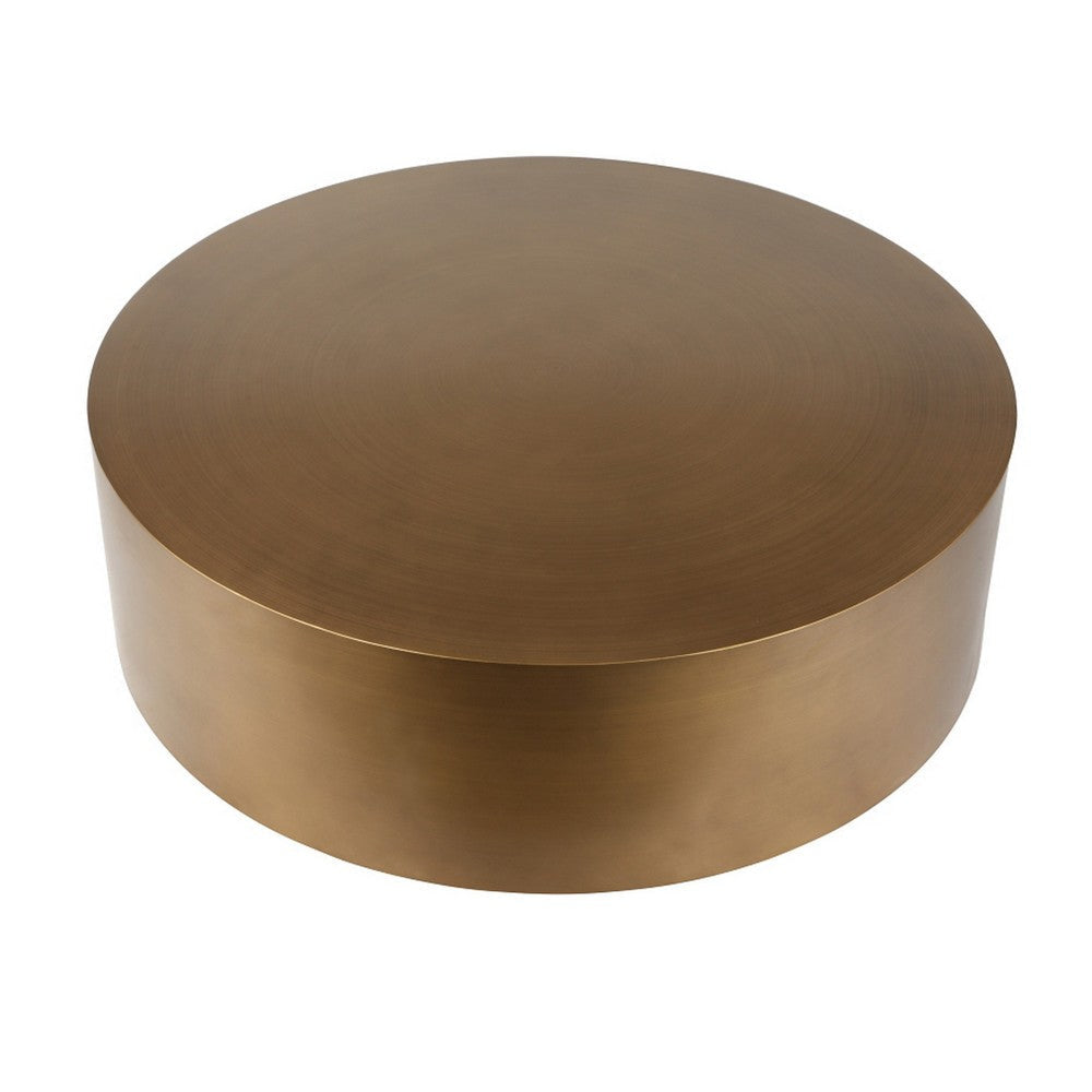 Rano Coffee Table 40 Inch Round Brass Iron Top Modern Drum Shape