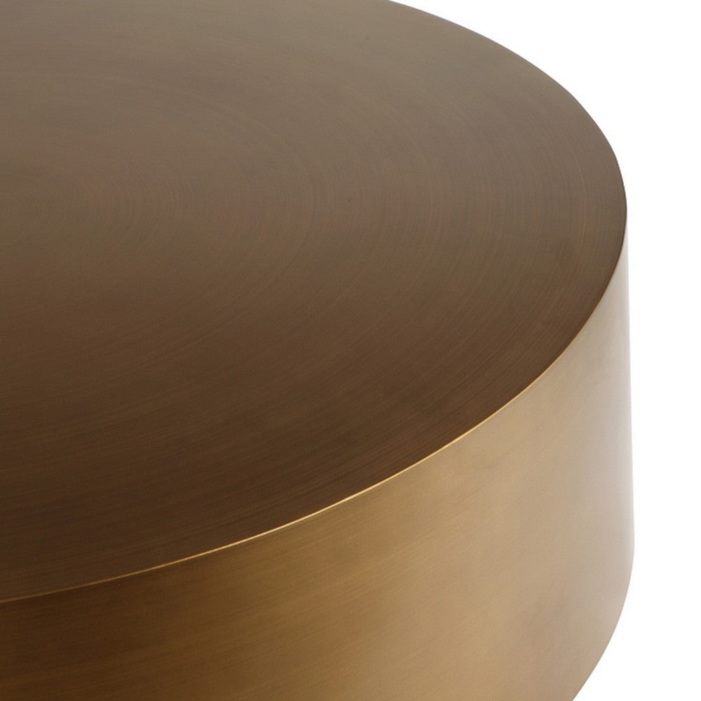 Rano Coffee Table 40 Inch Round Brass Iron Top Modern Drum Shape