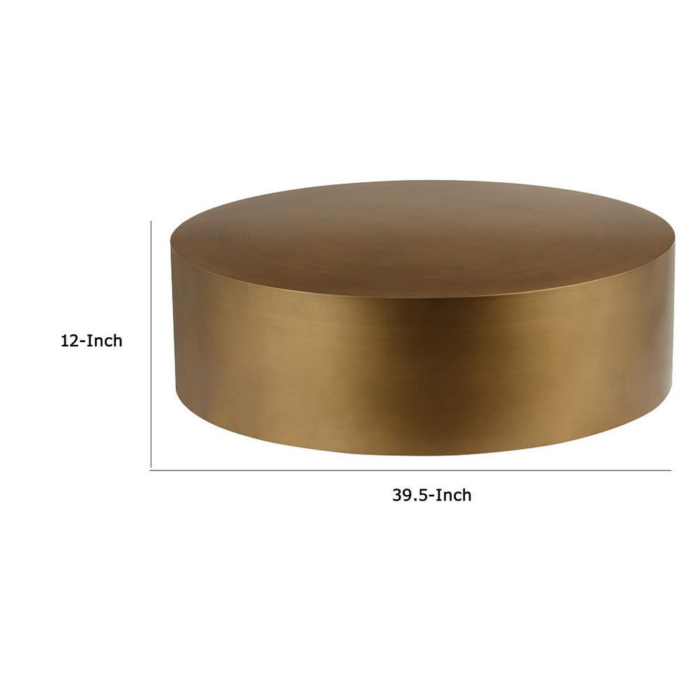 Rano Coffee Table 40 Inch Round Brass Iron Top Modern Drum Shape
