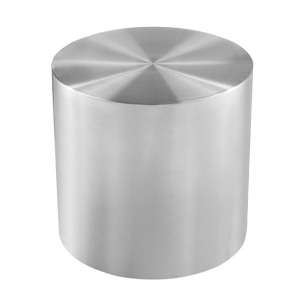 Rano Side End Table 19 Inch Silver Round Iron Top Modern Drum Shape BM331993
