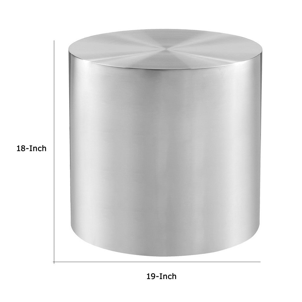 Rano Side End Table 19 Inch Silver Round Iron Top Modern Drum Shape BM331993