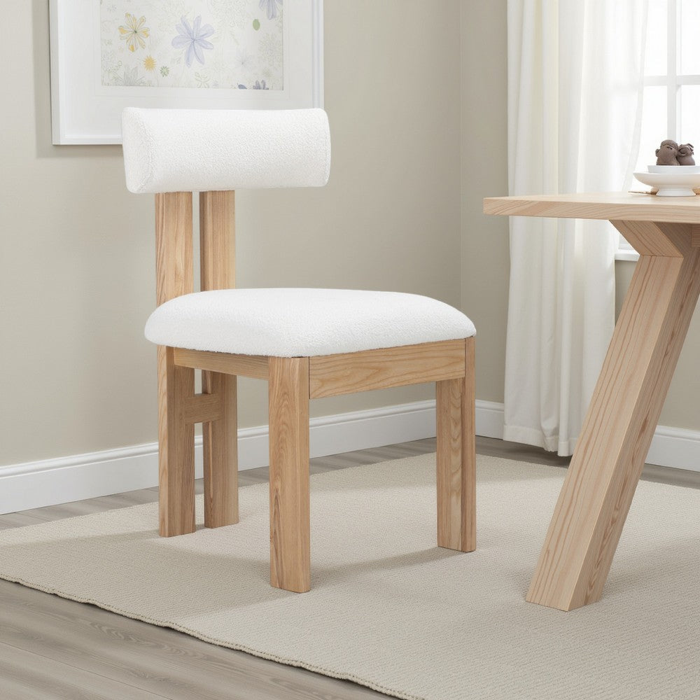 Lin Dining Side Chair, Curved Backrest and White Polyester Upholstery