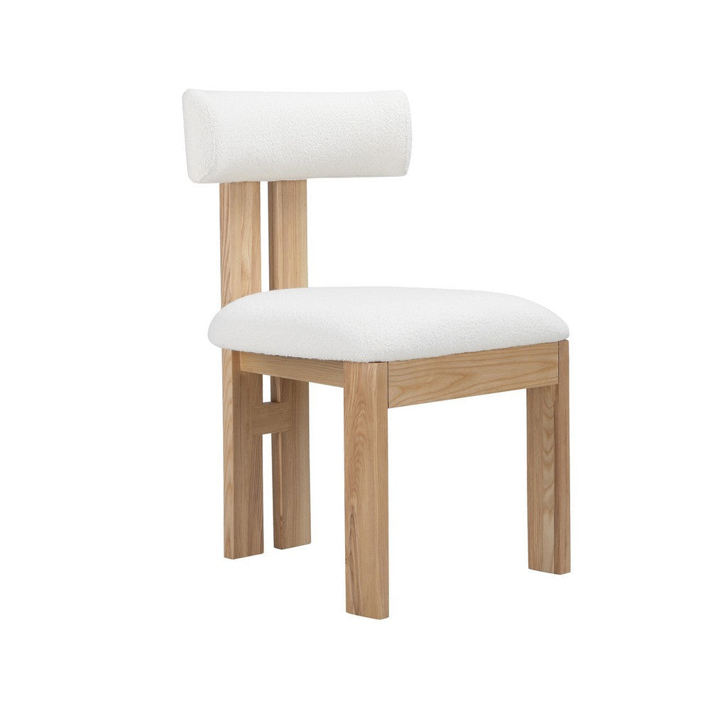 Lin Dining Side Chair, Curved Backrest and White Polyester Upholstery