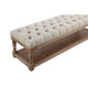 Xena Bench 59 Inch Tufted Padded White Linen Top Solid Wood Base BM331995