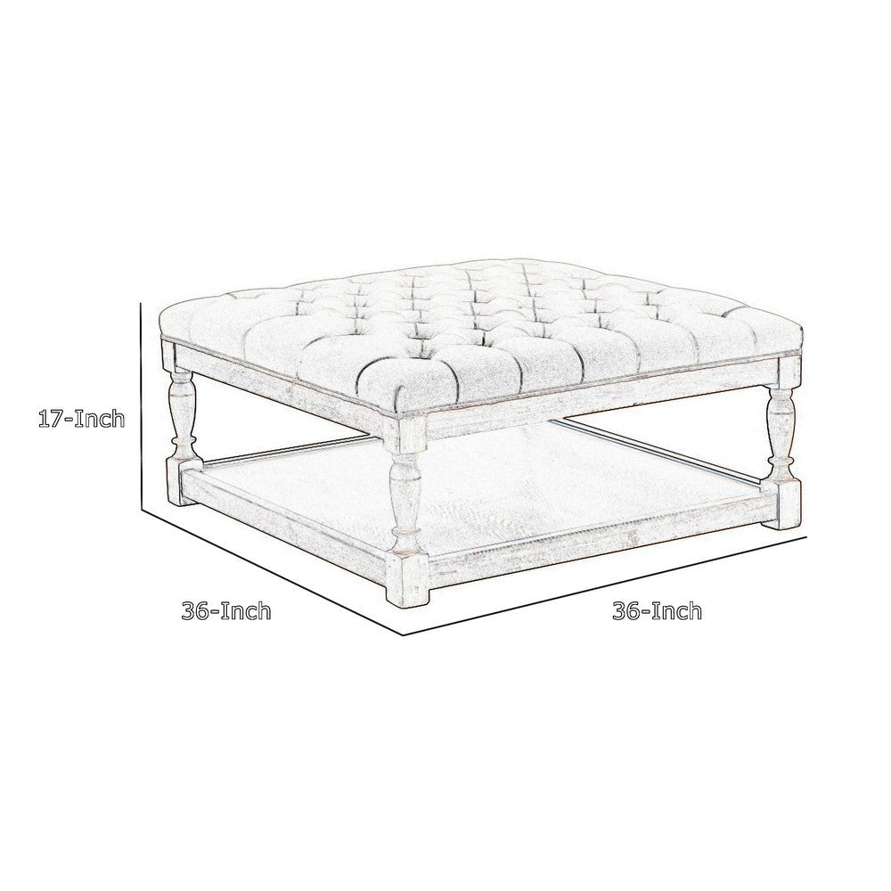 Xena Coffee Table 36 Inch Tufted Frost Gray Upholstery Solid Wood BM331996