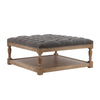 Xena Coffee Table, 36 Inch Tufted Frost Gray Upholstery, Solid Wood
