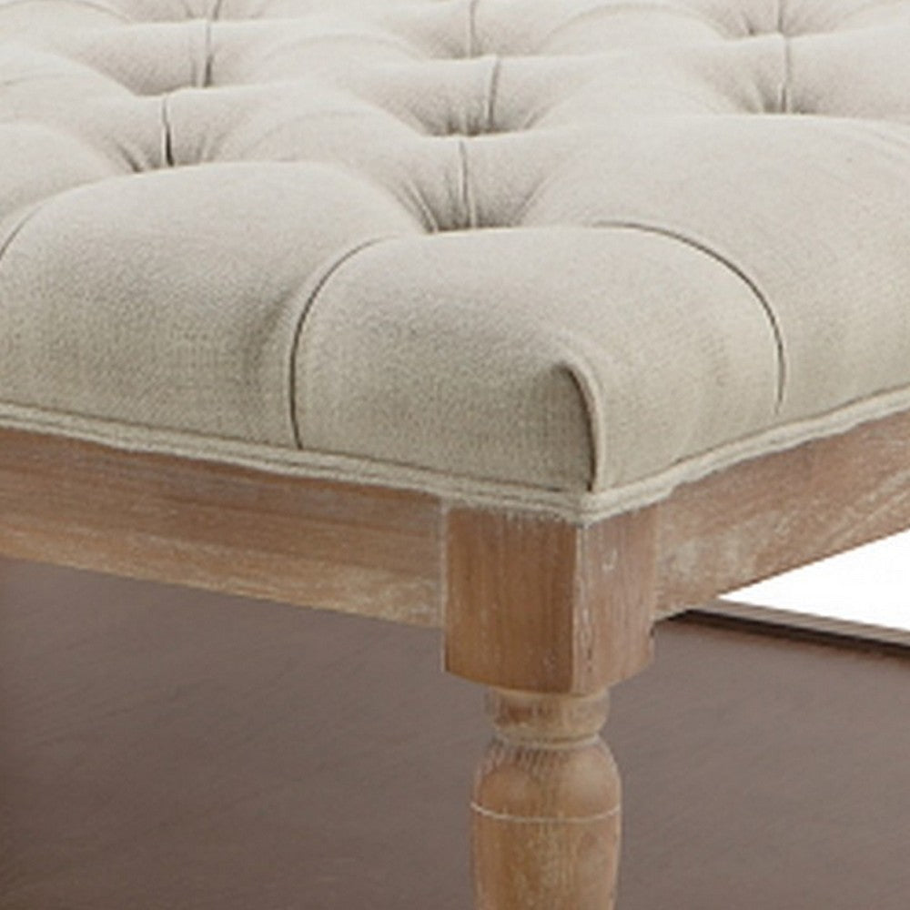 Xena Coffee Table 36 Inch Tufted Natural White Upholstery Solid Wood BM331997