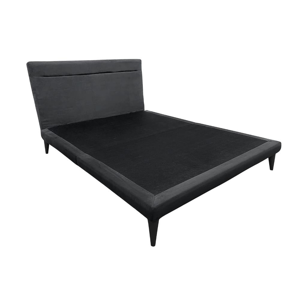 Blor Queen Size Platform Bed, Dark Gray Polyester Upholstered, Metal