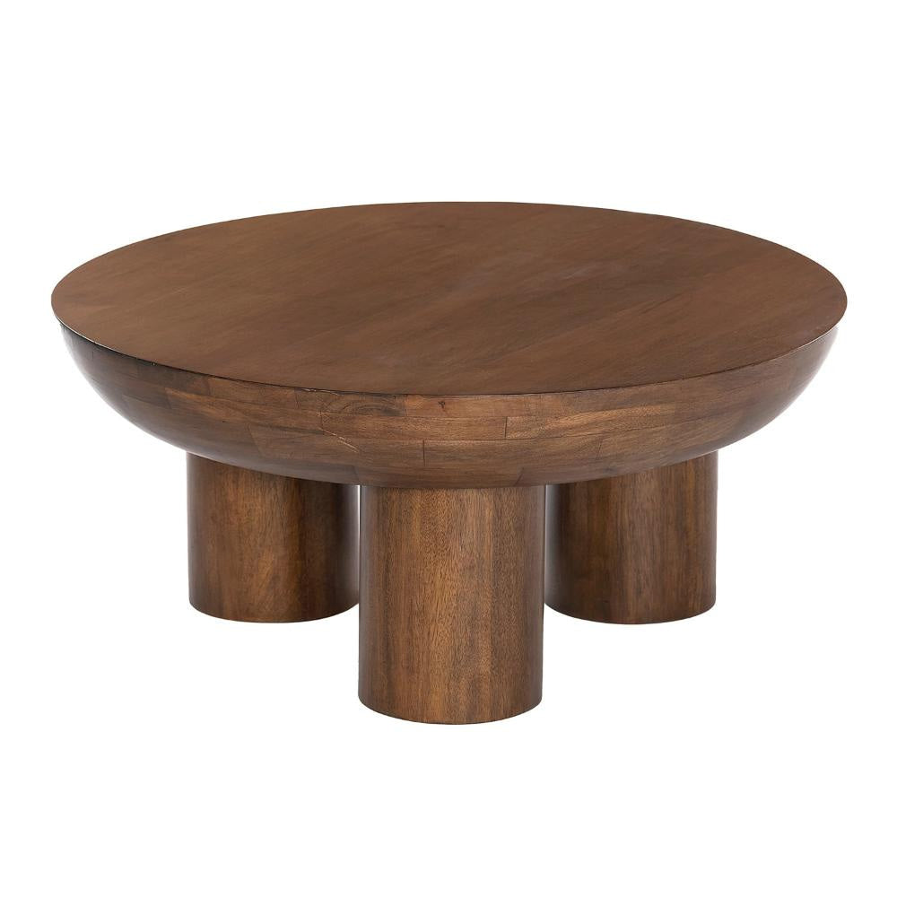 Lisw Coffee Table 35 Inch Modern Brown Solid Mango Wood Round Top BM332011