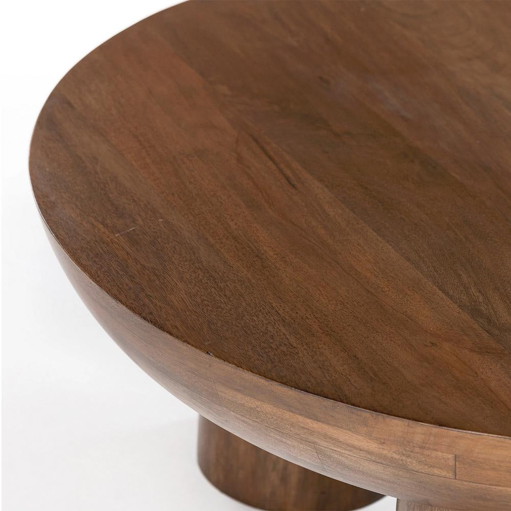 Lisw Coffee Table 35 Inch Modern Brown Solid Mango Wood Round Top BM332011