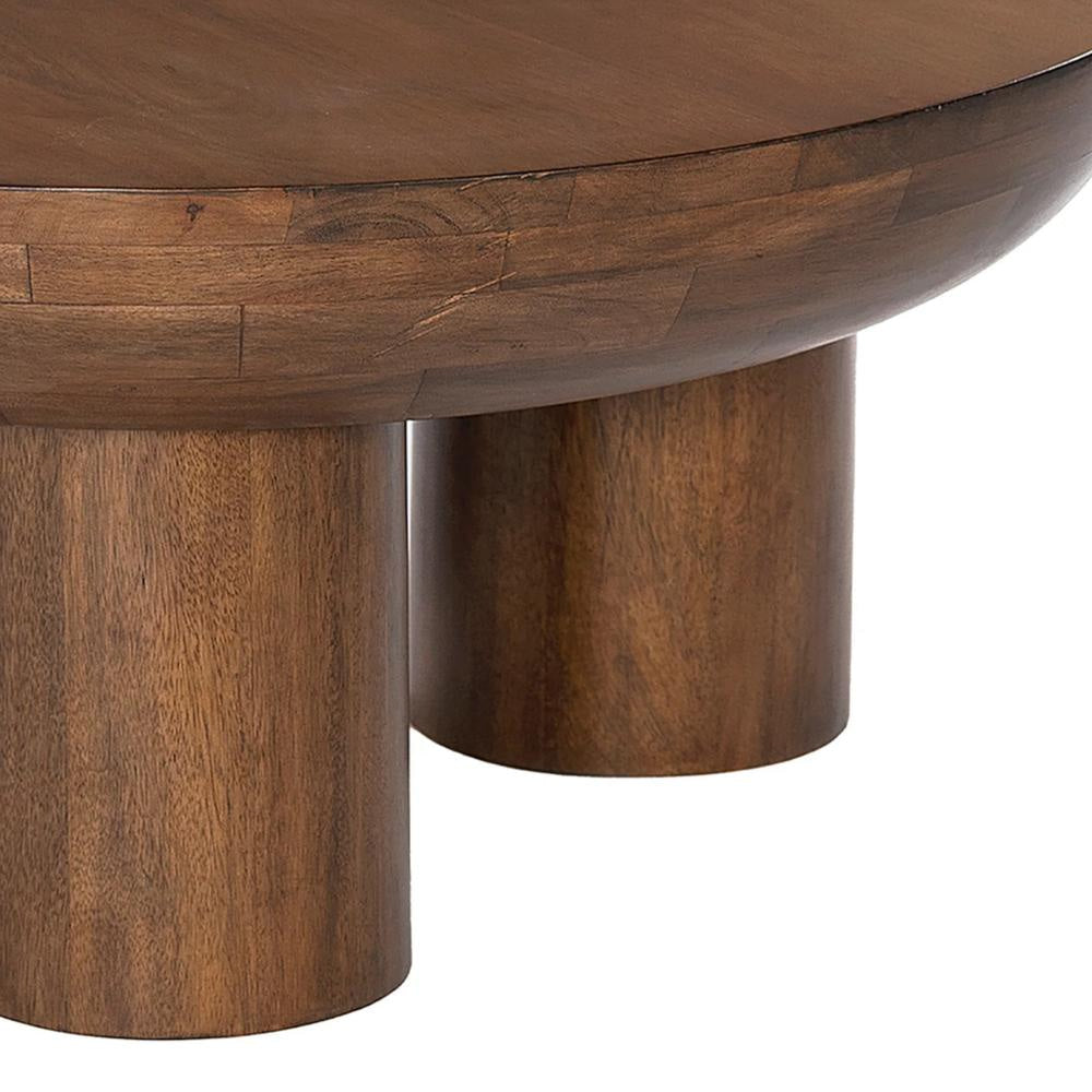 Lisw Coffee Table 35 Inch Modern Brown Solid Mango Wood Round Top BM332011