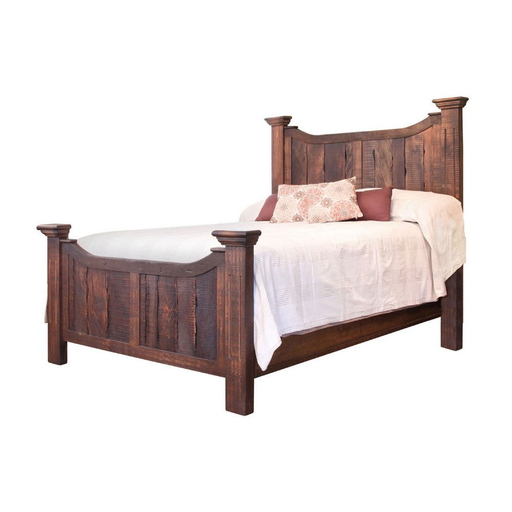Bry Queen Size Bed Classic Dark Brown Rustic Mango and Pine Wood