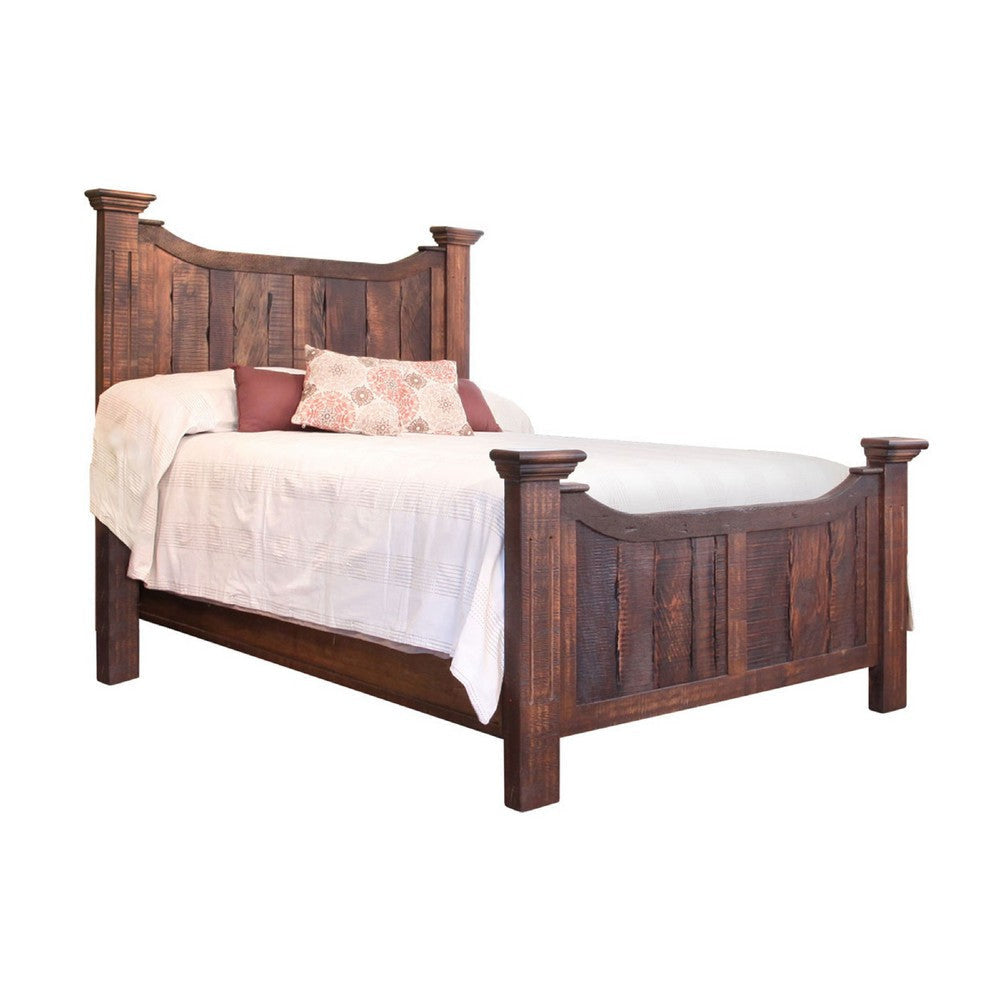 Bry Queen Size Bed, Classic Dark Brown Rustic Mango and Pine Wood