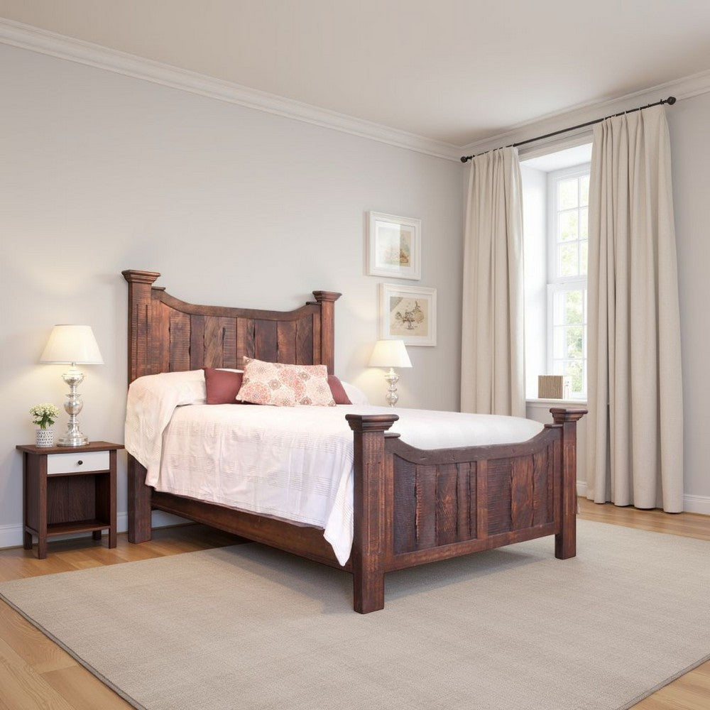 Bry Queen Size Bed, Classic Dark Brown Rustic Mango and Pine Wood