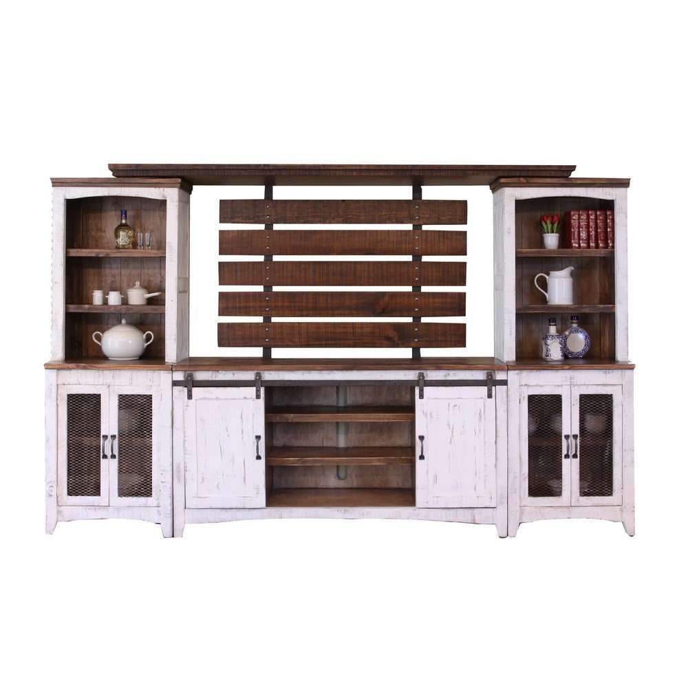 Ata Wall Unit Media TV Stand with Shelves White Brown Pine Wood BM332021