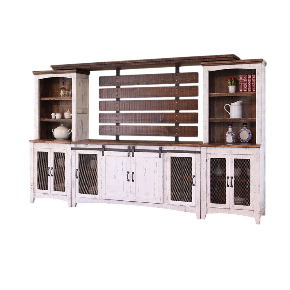 Ata Wall Unit Media TV Stand with Shelves White Brown Pine Wood BM332021