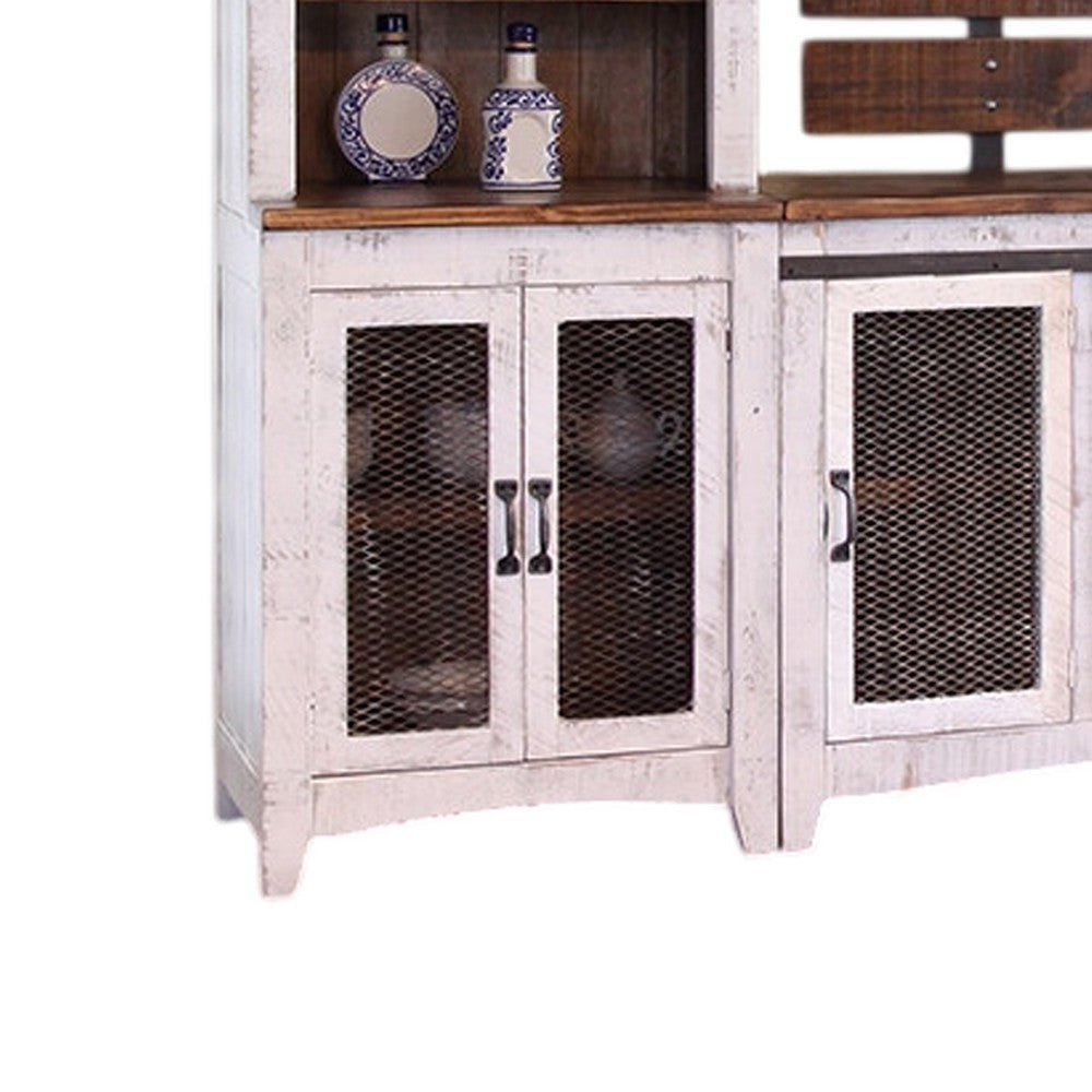 Ata Wall Unit Media TV Stand with Shelves White Brown Pine Wood BM332021