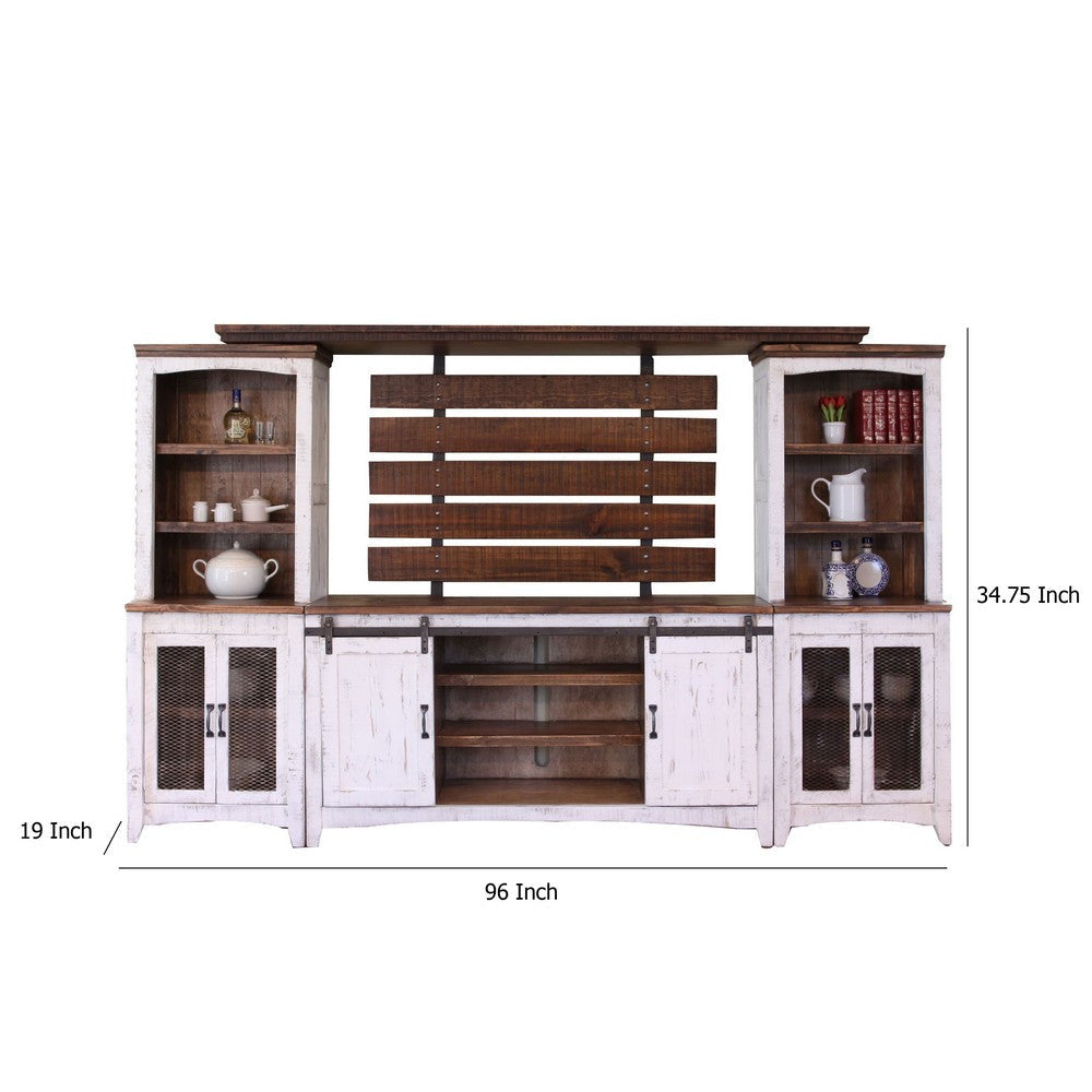 Ata Wall Unit Media TV Stand with Shelves White Brown Pine Wood BM332021