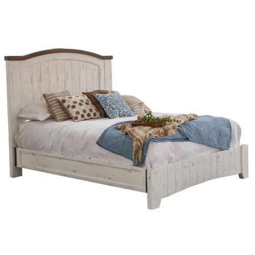 Ata King Size Bed, Farmhouse Antique White and Brown Solid Pine Wood