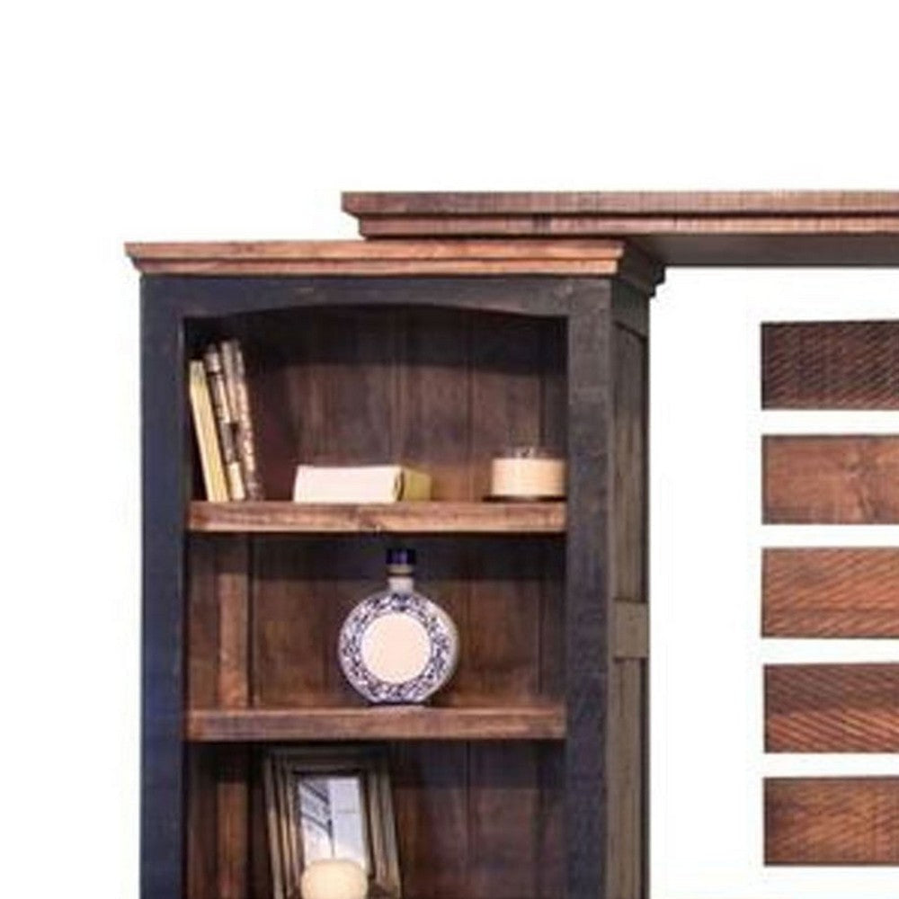 Ata Wall Media TV Stand with Shelves Black Brown Pine Wood BM332026