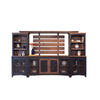 Ata Wall Media TV Stand with Shelves, Black Brown Pine Wood